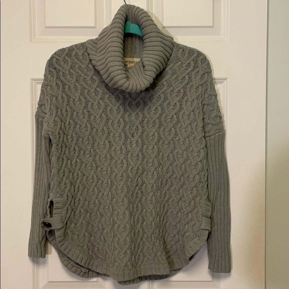 Grey turtleneck poncho sweater